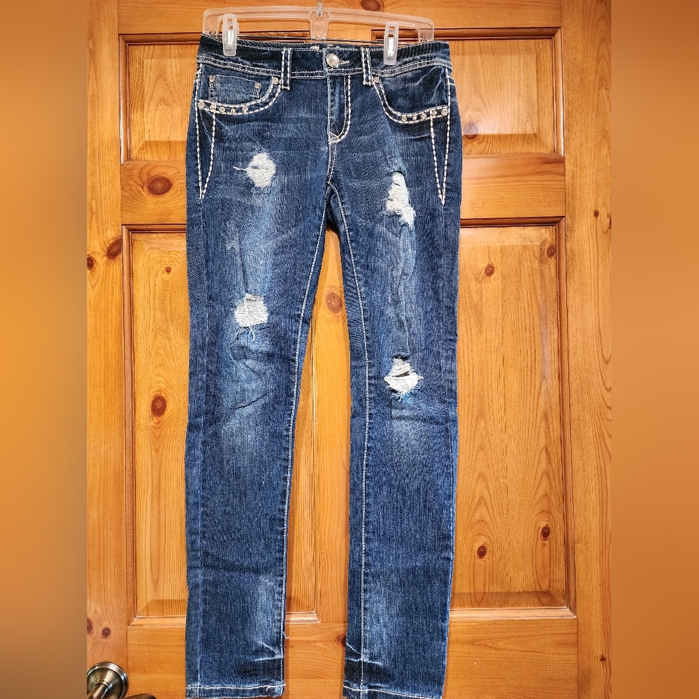 LA Idol USA Rhinestone Embroidered Jeans , Size 9